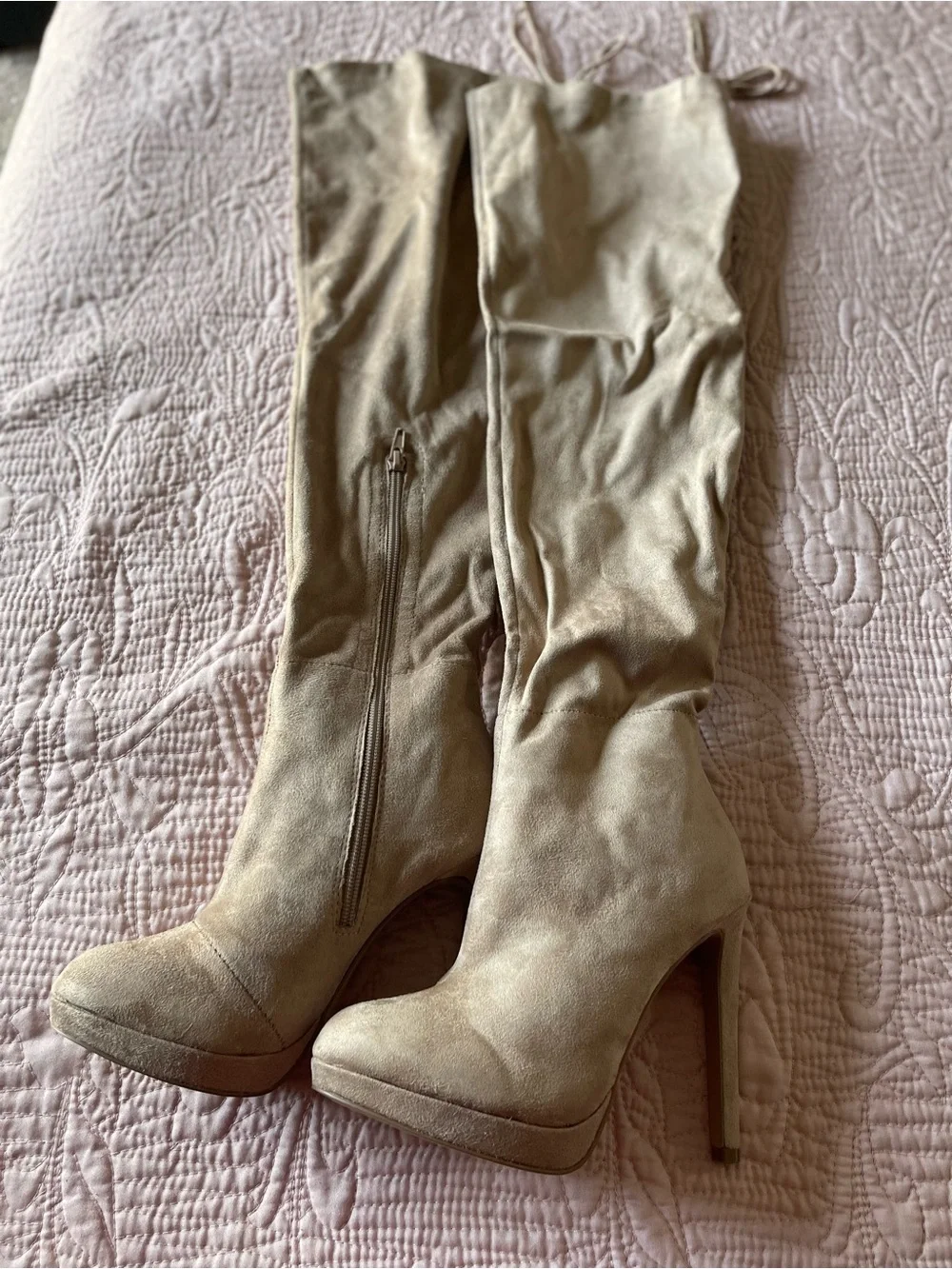 Charlotte Russe Beige Suede Over-the-Knee High Heel Boots